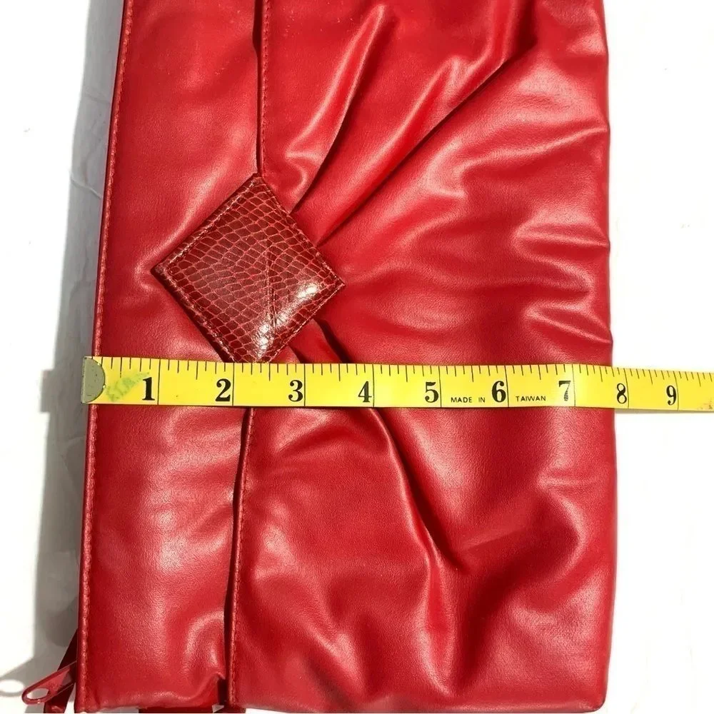 Vintage Purse Red Vegan Leather Clutch Shoulder Bag Special Occasion Grandma